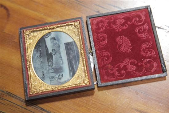 Appraisal: POST MORTEM AMBROTYPE Sixth plate cased image depicting a deceased