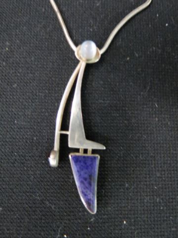 Appraisal: Designer Gemstone Sterling Pendant with moonstone garnet purple stone long