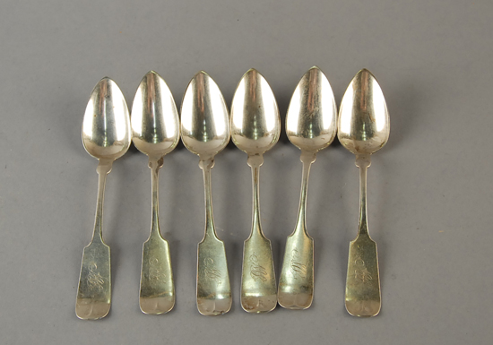 Appraisal: Six Coin Silver Teaspoons by J W Moir New York