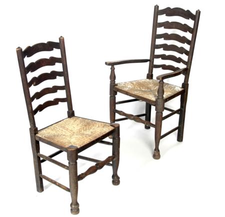 Appraisal: SET OF EIGHT STAINED OAK LANCASHIRE LADDERBACK CHAIRS CIRCA of