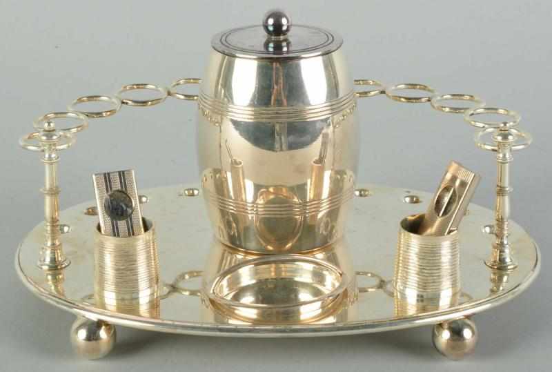 Appraisal: Silverplated Cigar Smoking Set Caddy Description to Fully hallmarked on