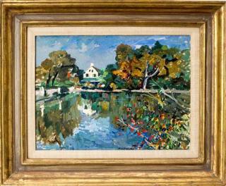 Appraisal: Nicolai Cikovsky Russian - House Reflected in a Lake oil