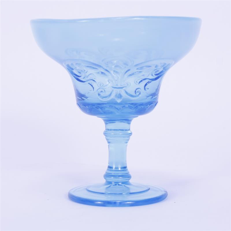 Appraisal: Davidson Glass Blue Opalescent Compote in Sea Scroll Pattern H