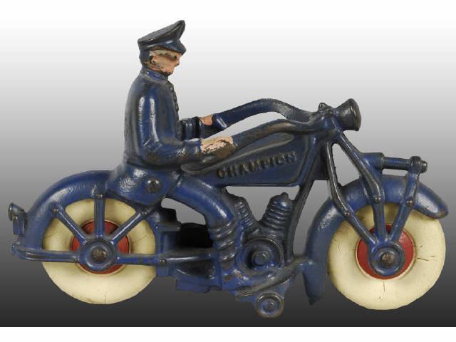 Appraisal: Champion Police Motorcycle Toy Description Cast Iron Rubber tires No