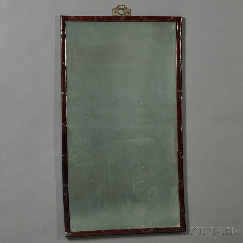 Appraisal: Framed Mirror China the wood frame carved with bamboo motif