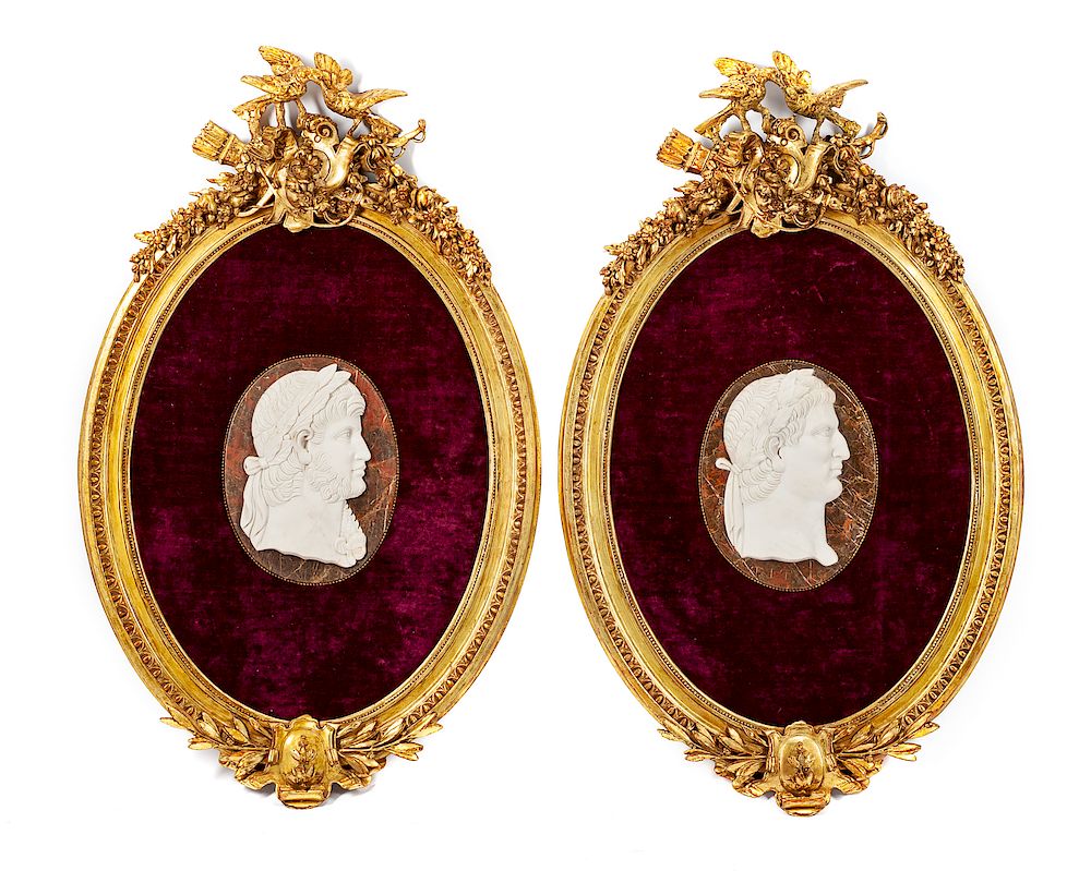 Appraisal: A Pair of Italian Giltwood Framed Marble Portraits of Julius