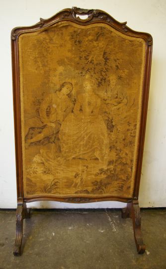 Appraisal: Louis XV-Style Fruitwood Firescreen ca the carved crest of cartouche