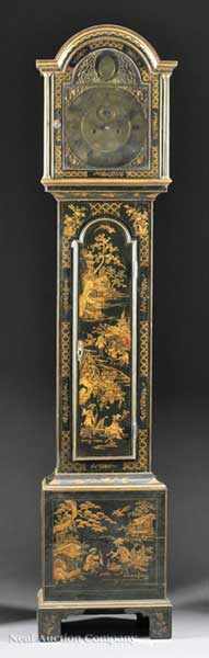 Appraisal: An English Chinoiserie Tall Case Clock th c black ground