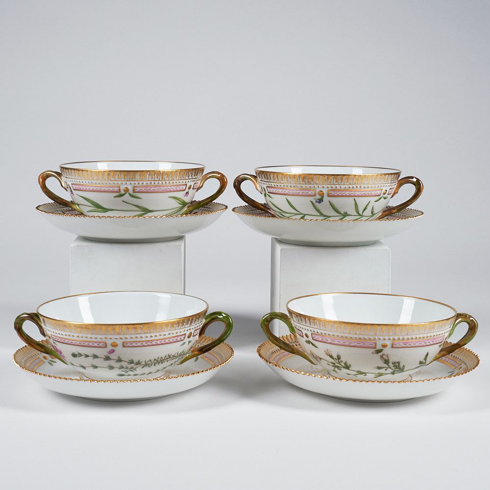 Appraisal: Set of Flora Danica Soup Cups Saucers Royal Copenhagen Denmark