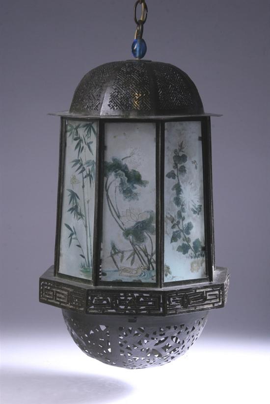 Appraisal: CHINESE REVERSE PAINTED GLASS AND IRON LANTERN - in high