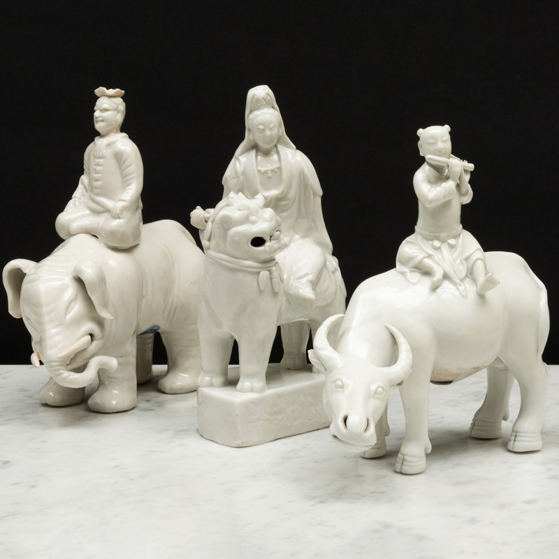 Appraisal: Group of Three Chinese White Glazed Porcelain Figures Unmarked The