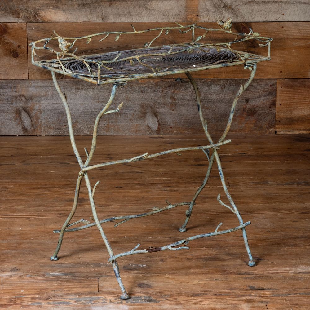 Appraisal: Painted Wrought Iron Twig Form Tray Table with Birds x