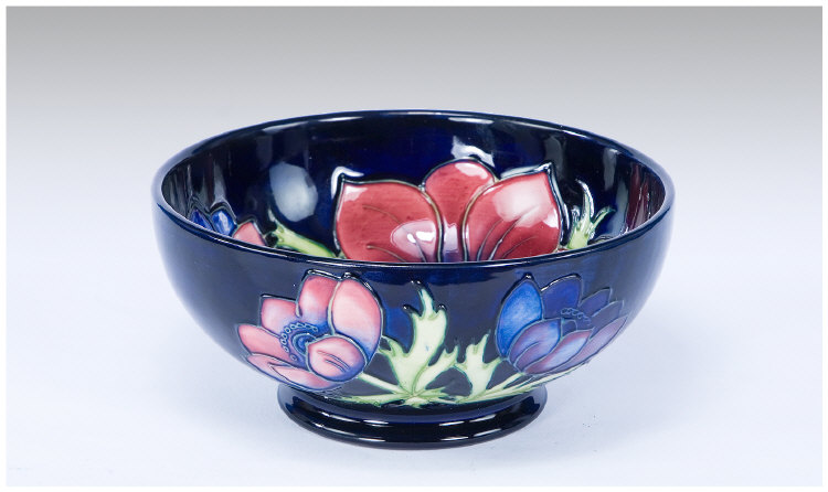 Appraisal: Moorcroft Bowl Anemone Range on Royal Blue Ground Walter Moorcroft