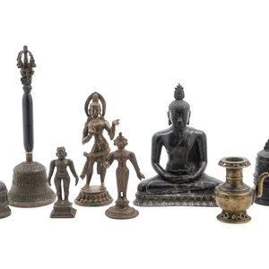 Appraisal: Eight Southeast Asian Bronze Articles comprising figures bells and kendi