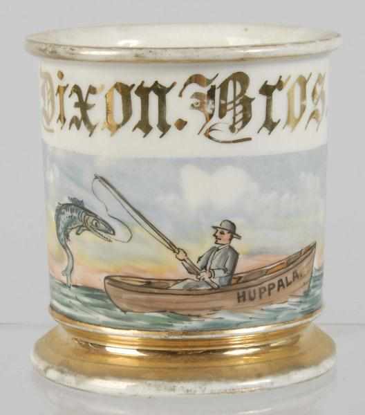 Appraisal: Man Fishing in Boat Shaving Mug Description Marked Dixon Bros