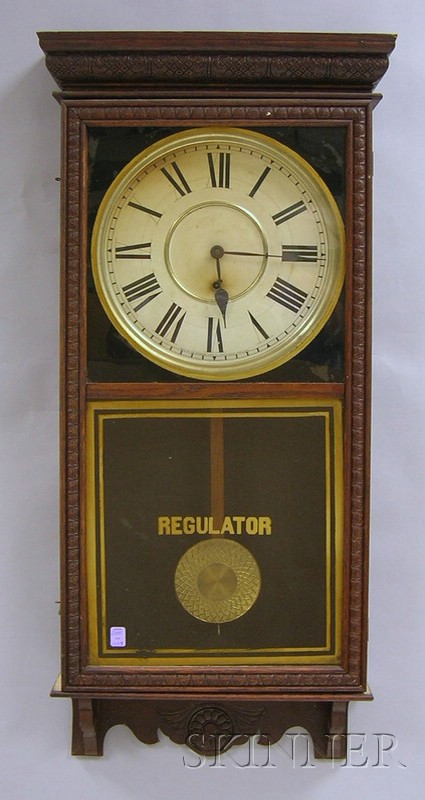 Appraisal: Sessions Regulator Wall Clock with pressed oak case paper on