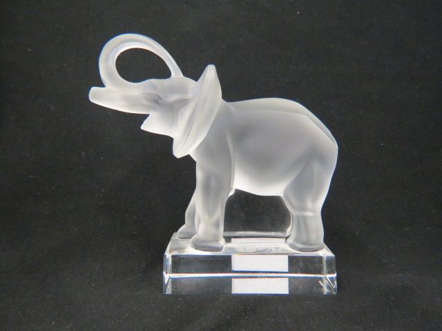 Appraisal: Lalique Crystal Figurine of an Elephant frosted trunk up signed