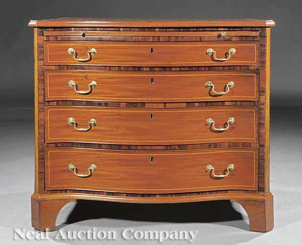 Appraisal: An Antique Georgian-Style Inlaid Mahogany Bachelor's Chest th c serpentine