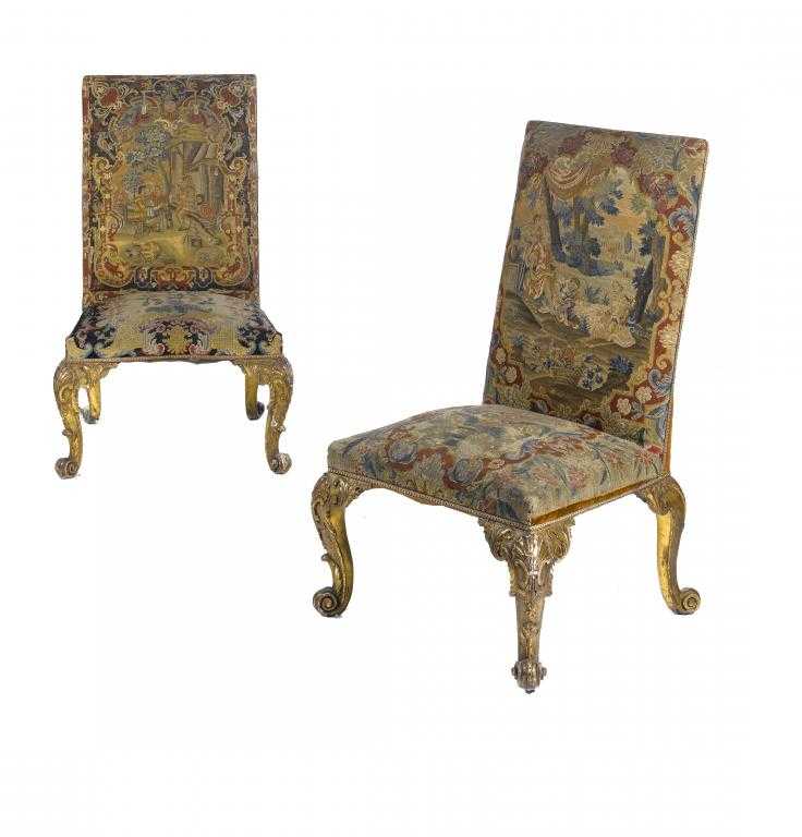 Appraisal: A PAIR OF GEORGE II GILTWOOD CHAIRS the cabriole legs