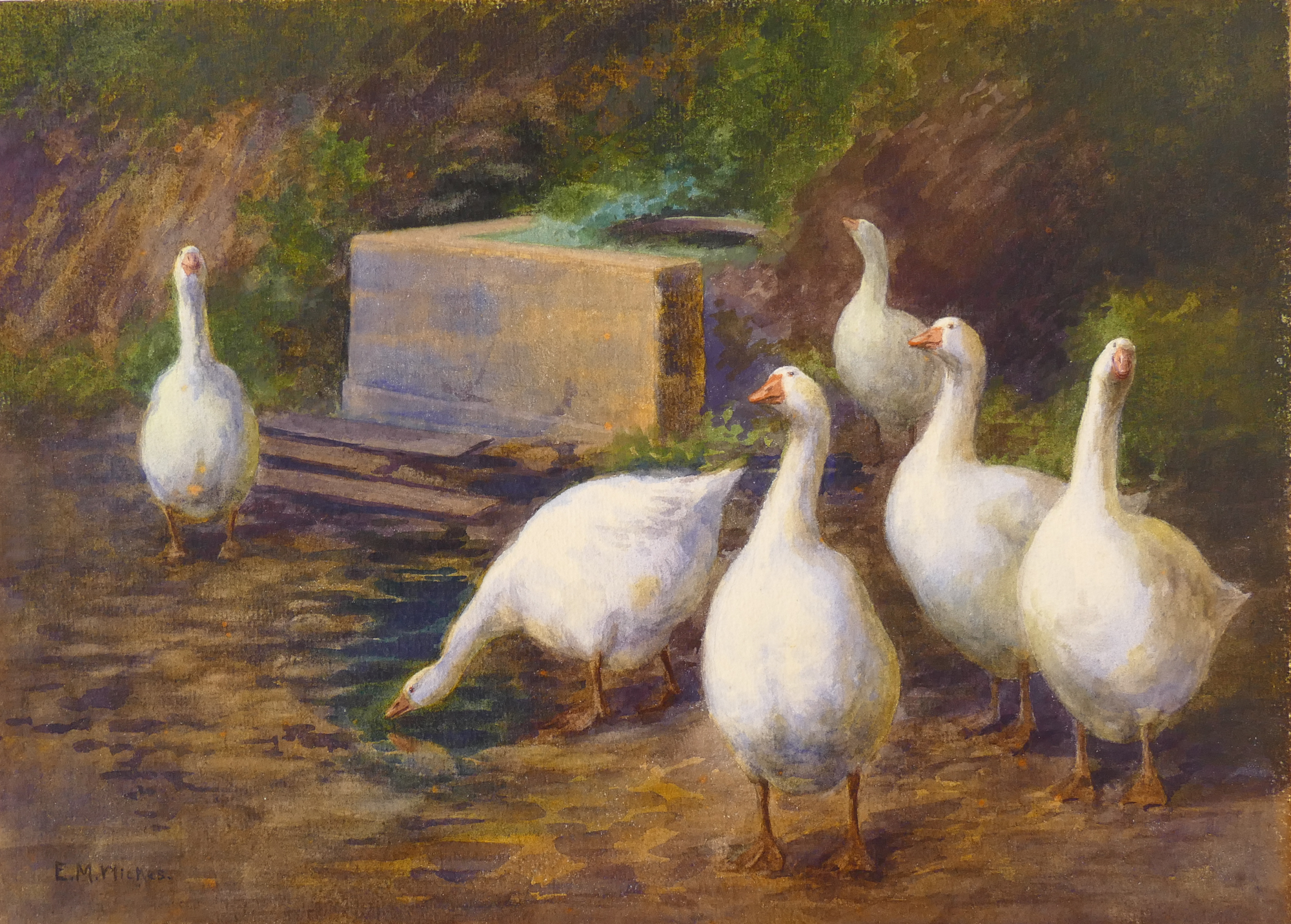 Appraisal: Ethel Marian Wickes - California 'Geese' Watercolor on Paper Sheet