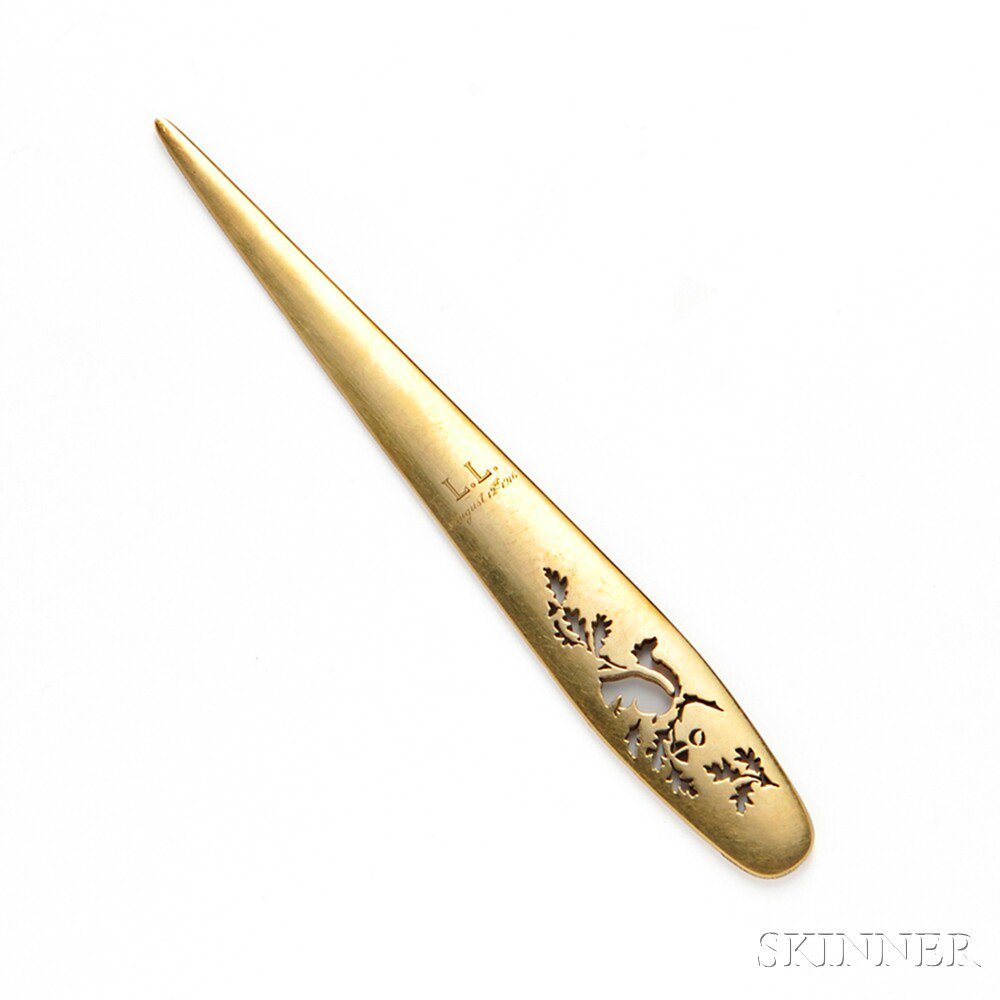 Appraisal: kt Gold Paper Knife Tiffany Co dated with pierced squirrel