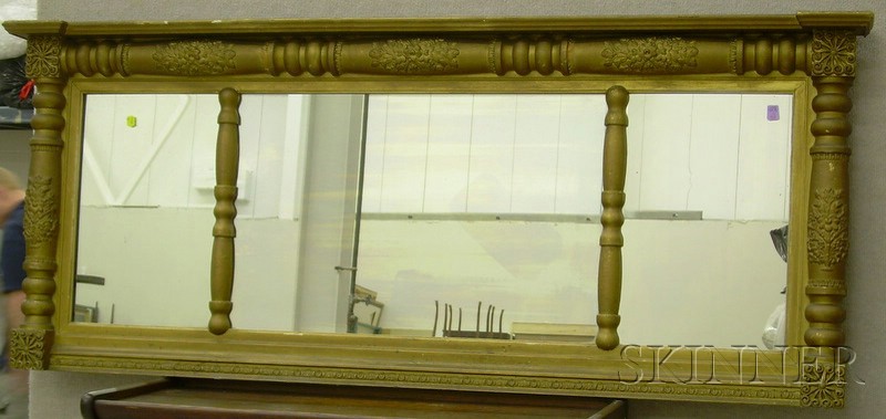 Appraisal: Classical-style Giltwood and Gesso Tri-part Overmantel Mirror ht wd in