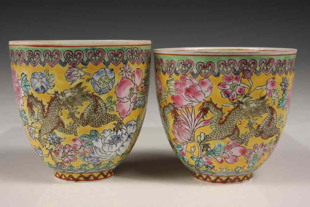 Appraisal: CHINESE PAPER THIN TEACUPS - Two th c Paper Thin