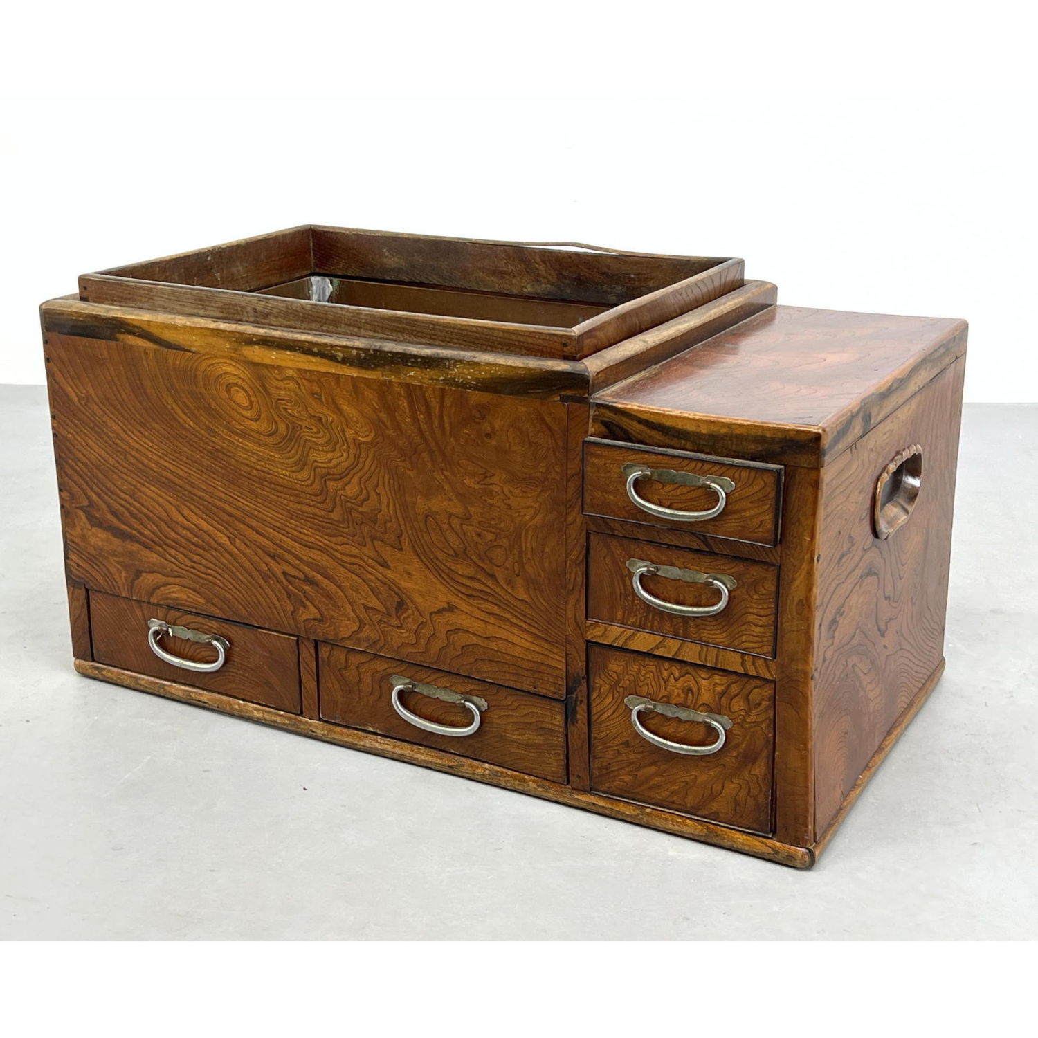 Appraisal: Chinese Habachi Multi Drawer Cabinet with Copper Planter Richly Grained