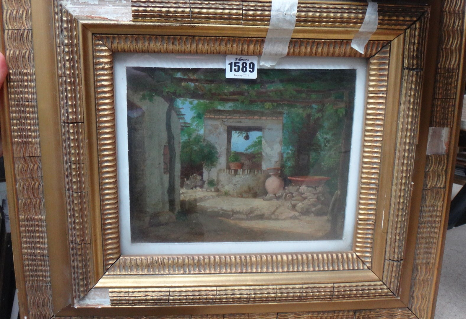 Appraisal: Italian School early th century View of a courtyard oil