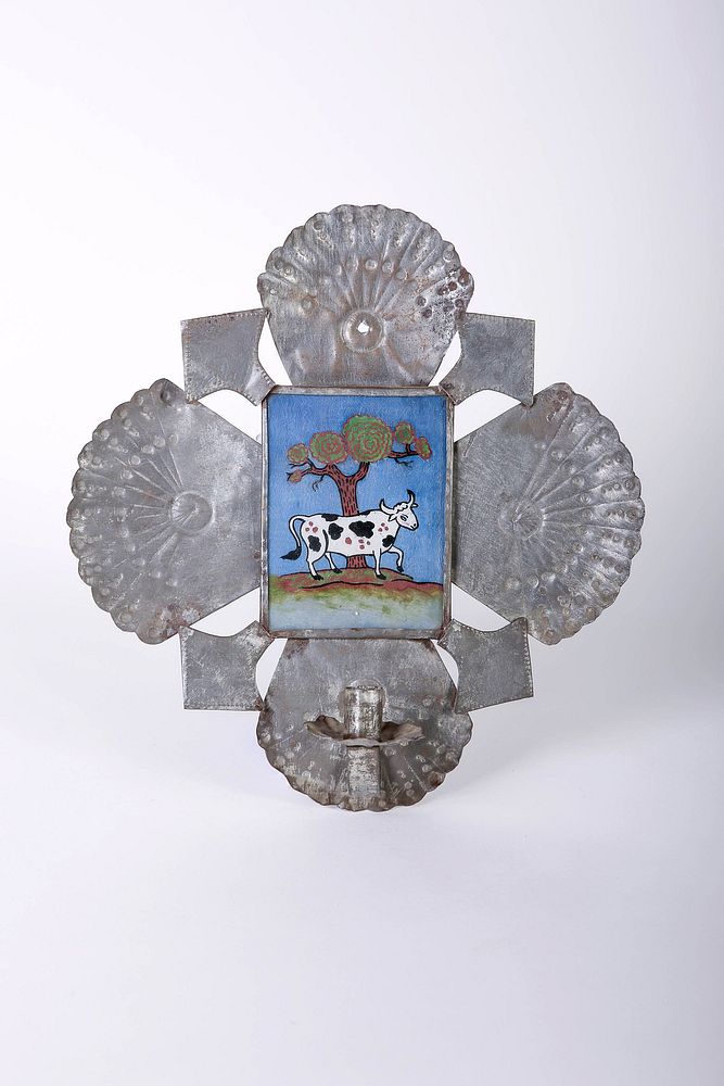 Appraisal: Willard Clark Tin with Reverse Painting on Glass Attributed to