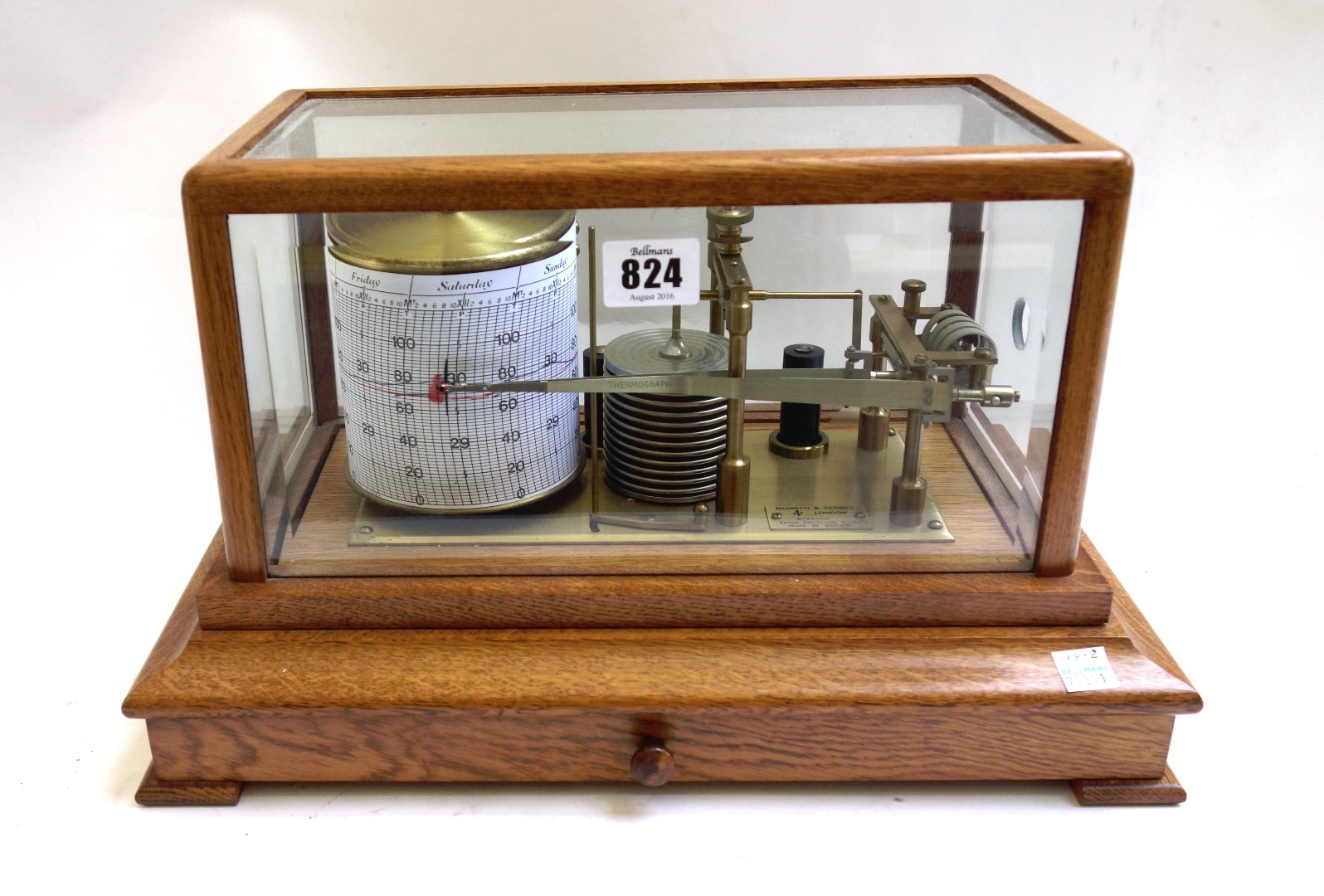 Appraisal: A Negretti Zambra oak cased barograph late th century with