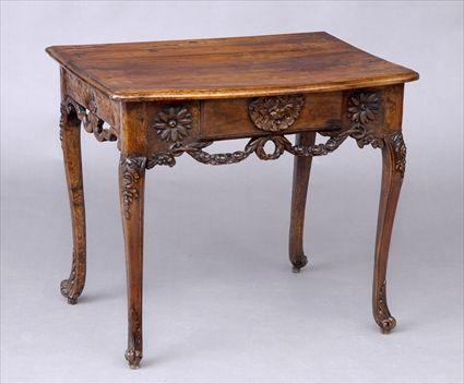 Appraisal: LOUIS XV WALNUT SINGLE-DRAWER SIDE TABLE The slightly serpentine top