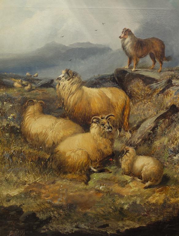 Appraisal: ALFRED MORRIS fl LATE th CENTURY HIGHLAND SHEEP OVERLOOKED BY