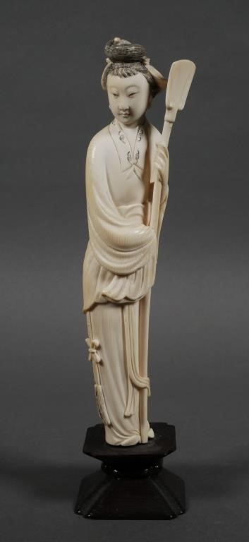 Appraisal: Antique finely carved Chinese ivory statue of a woman with