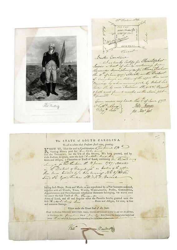 Appraisal: William Moultrie Signed Document land grant reads The State of