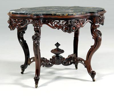 Appraisal: American rococo rosewood center table original cartouche shaped Egyptian marble