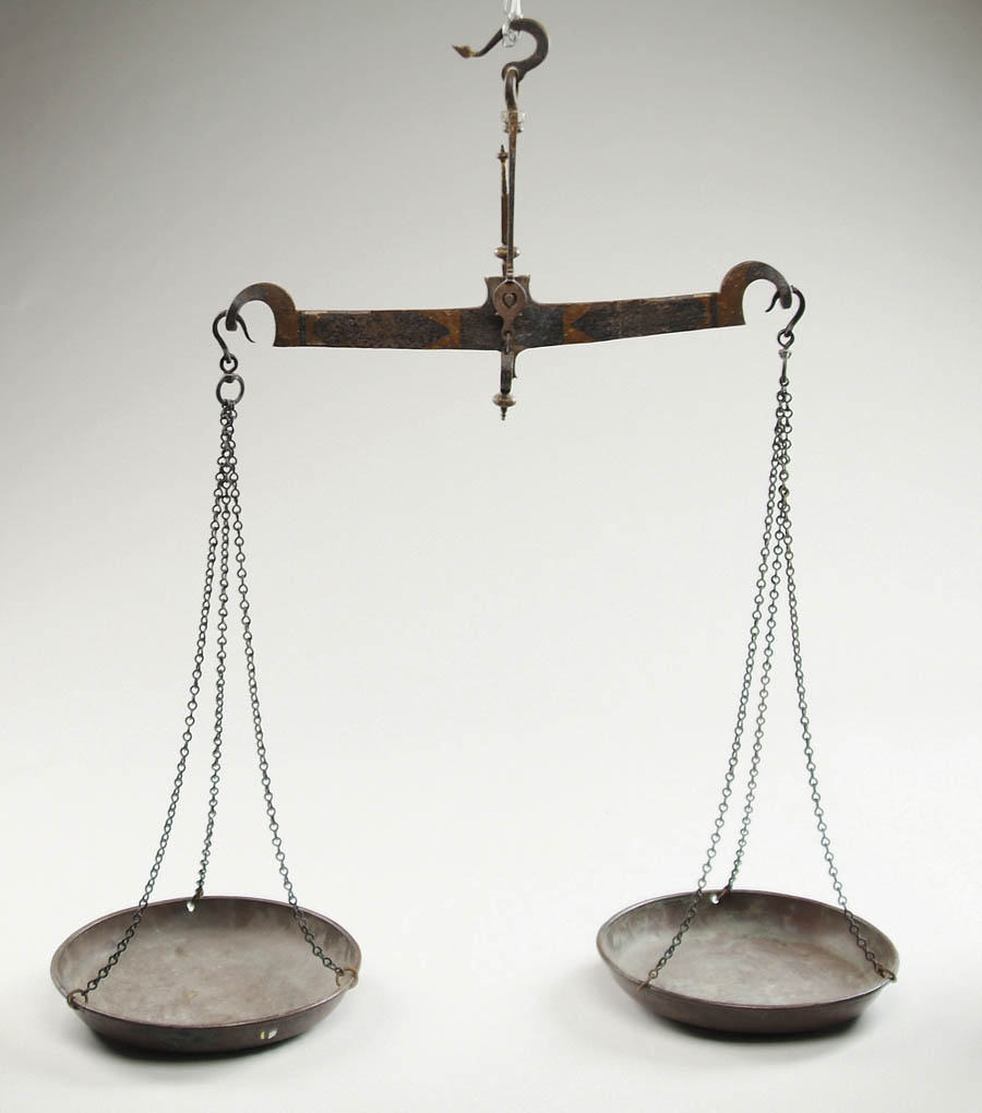 Appraisal: ANTIQUE SET OF BALANCE SCALES The hanging scale in ornate