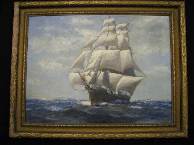 Appraisal: T Bailey OIl Sailing Ship at Sea image area x