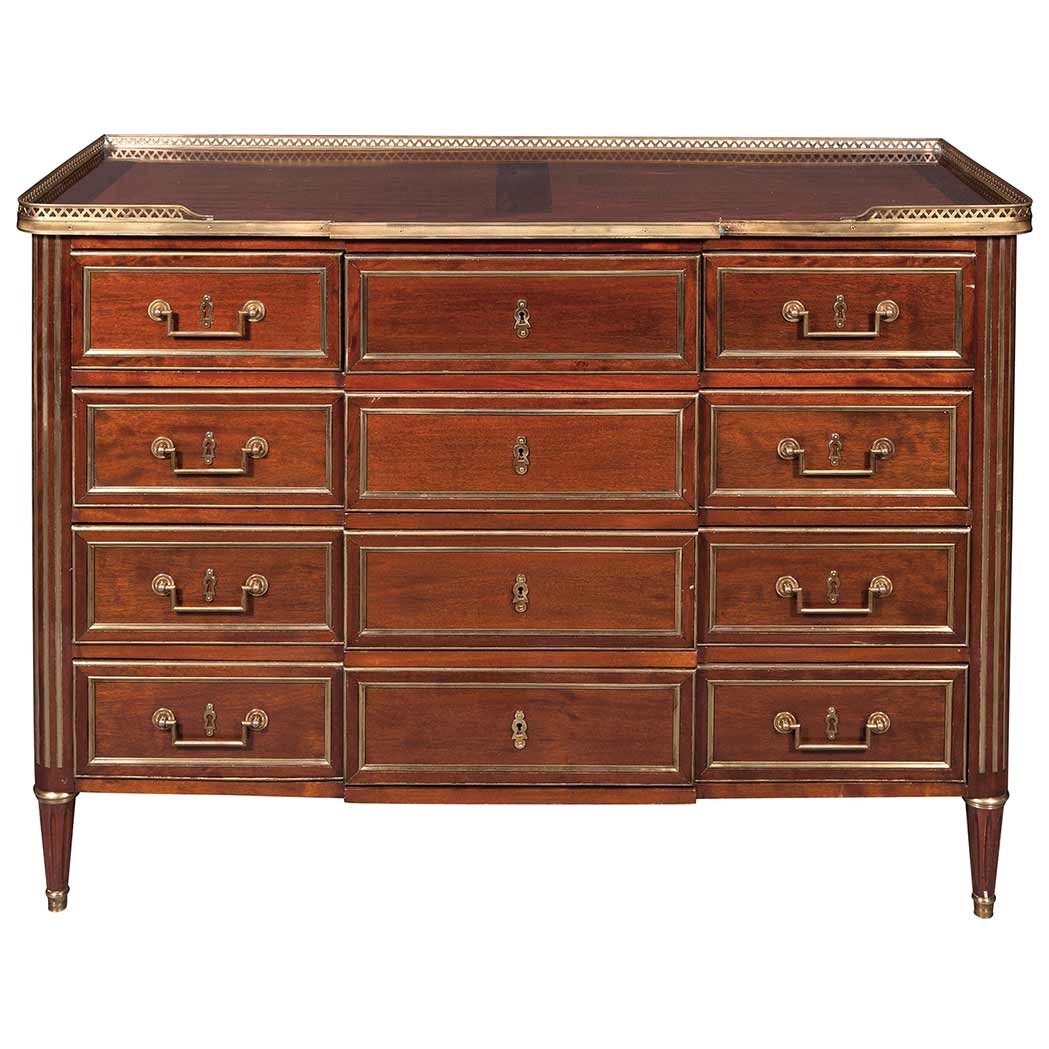 Appraisal: Louis XVI Style Gilt-Metal Mounted Mahogany Commode The rectangular galleried