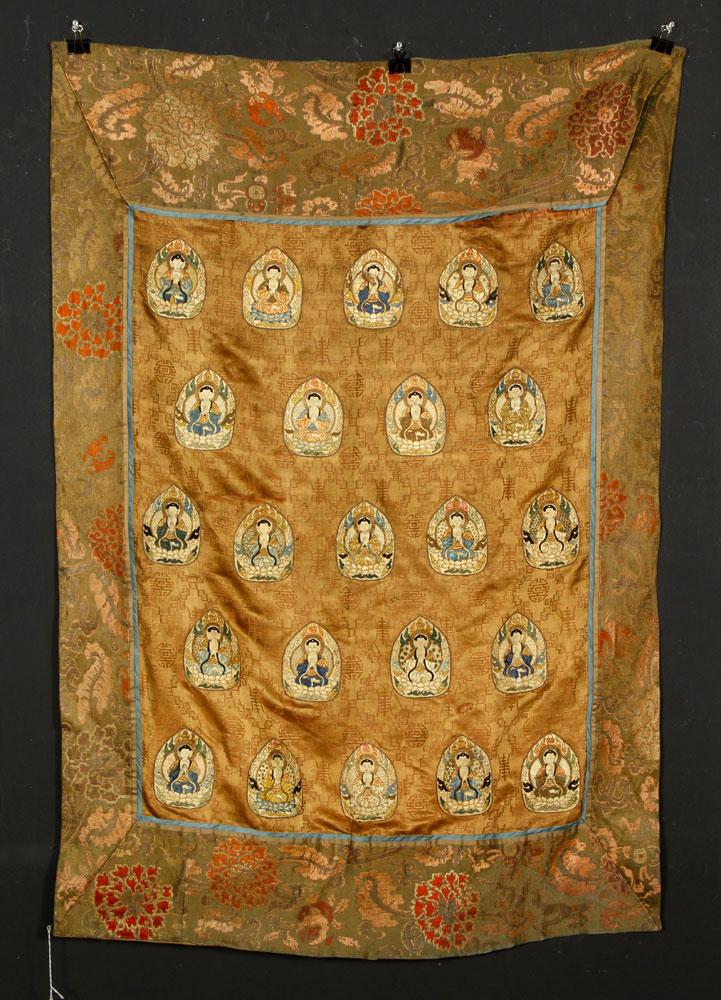 Appraisal: - Chinese Thangka Thangka China hand embroidered silk decorated with