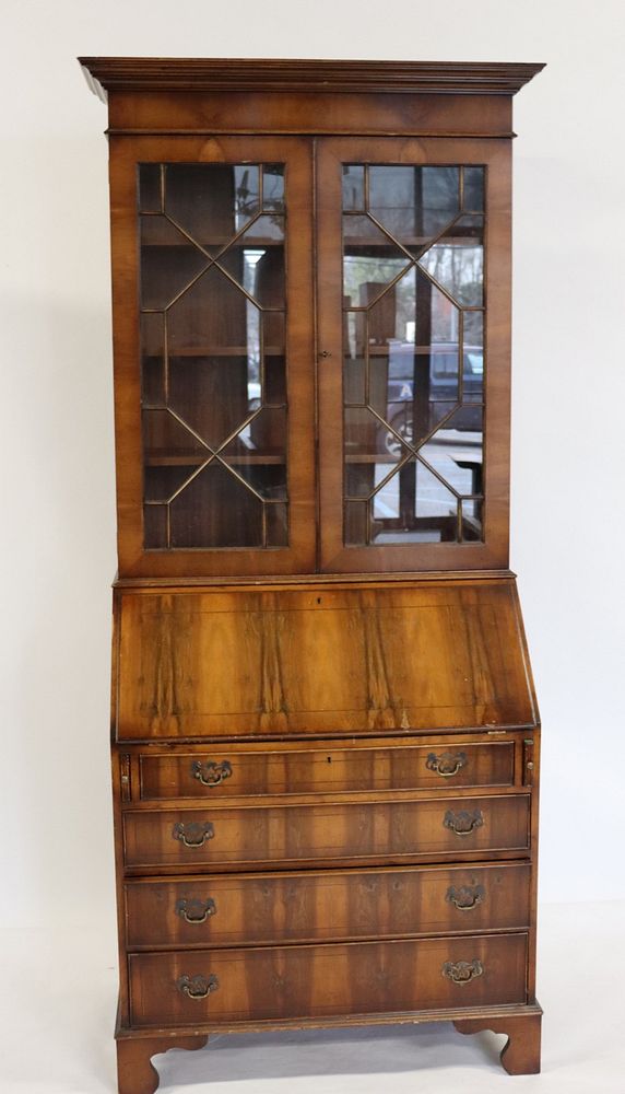 Appraisal: Antique Georgian Style Yew Wood Secretary Bookcase Nice quality with