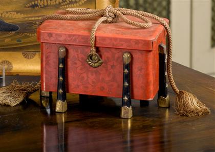 Appraisal: Japanese red and black lacquer lidded lunch boxH W D