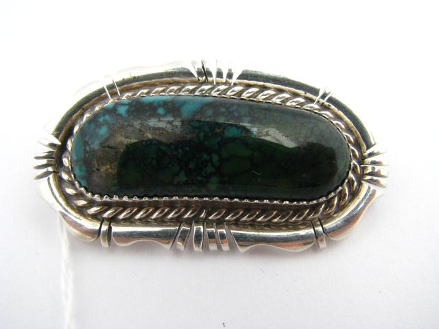 Appraisal: Sterling Silver Southwest Pin with Green Turquoise stone oblong ''