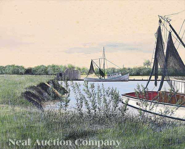 Appraisal: Will Hinds American Louisiana b Shrimper's Corner mixed media on