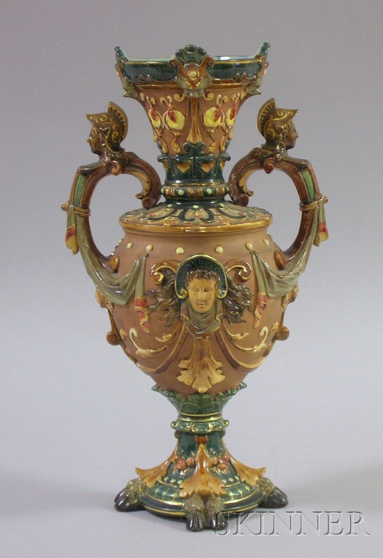 Appraisal: Neoclassical Design Schiller Majolica Vase stamped on base horse hoof