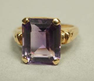 Appraisal: K Gold Amethyst Ring w Large Emerald Cut Amet K