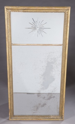 Appraisal: Gilt Wood Etched Mirror Gilt wood cut glass mirror th