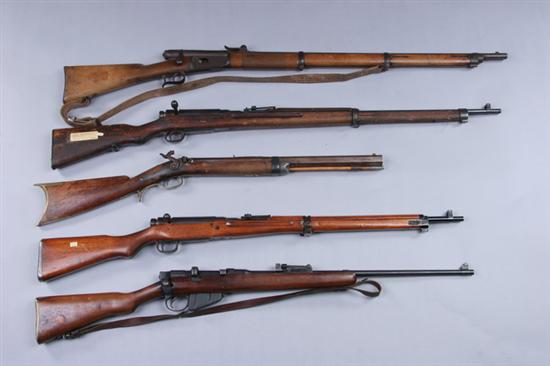 Appraisal: GROUP OF FIVE RIFLES First Swiss Vetterli Model military rifle