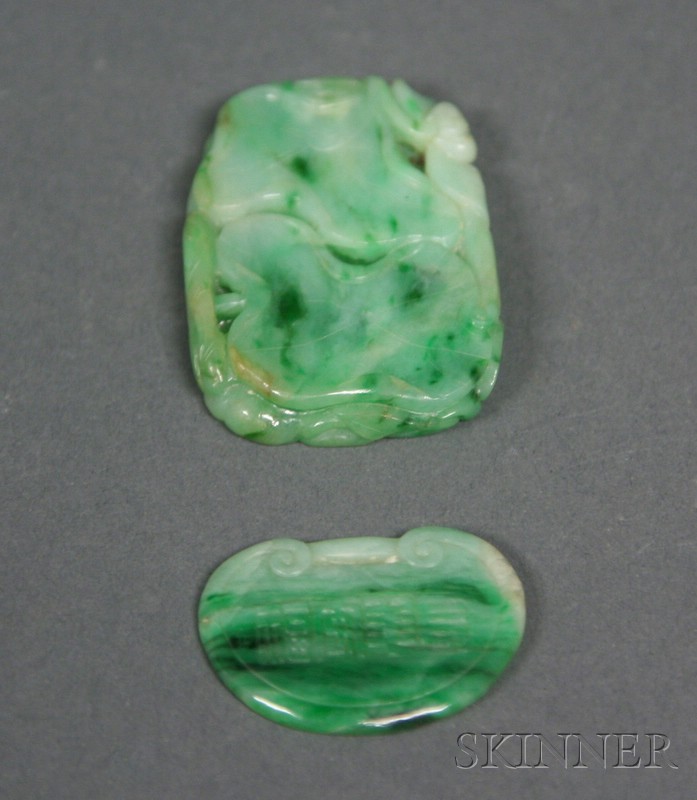 Appraisal: Two Apple Green Jade Pendants th century one carved as