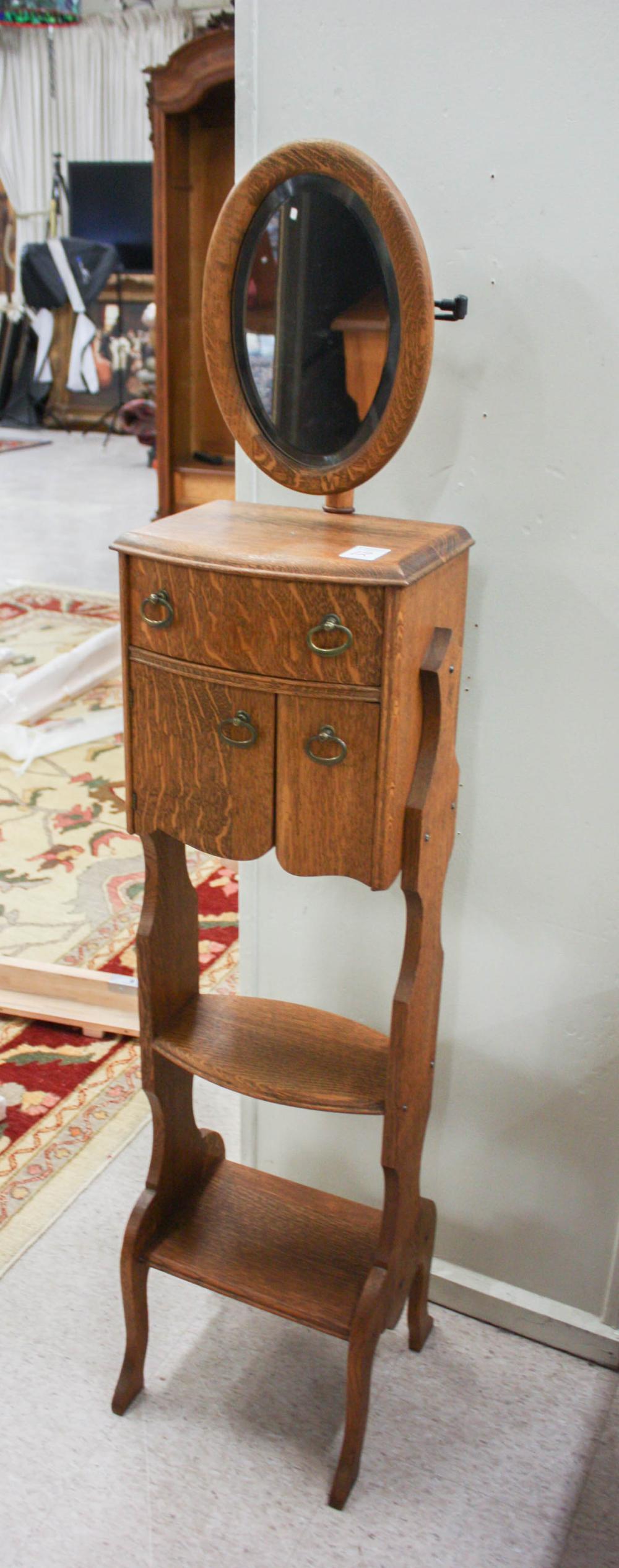 Appraisal: OAK SHAVING STAND WITH ADJUSTABLE MIRROR American c H x